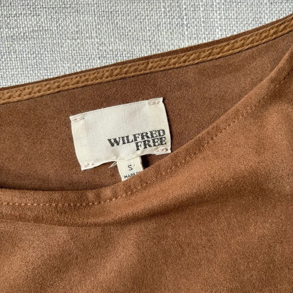 Aritzia Wilfred Free Faux Suede Dark Camel Brown Mini Dress Sz S Trompette Nori - Picture 7 of 9